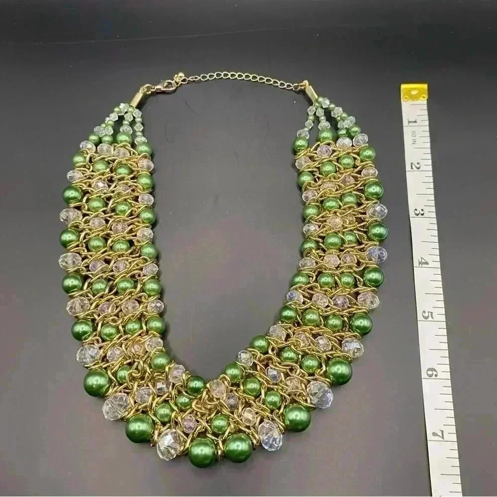 VGT Skyline Collection Gold-tone Emerald Green Crystal Beaded Necklace Bracelet